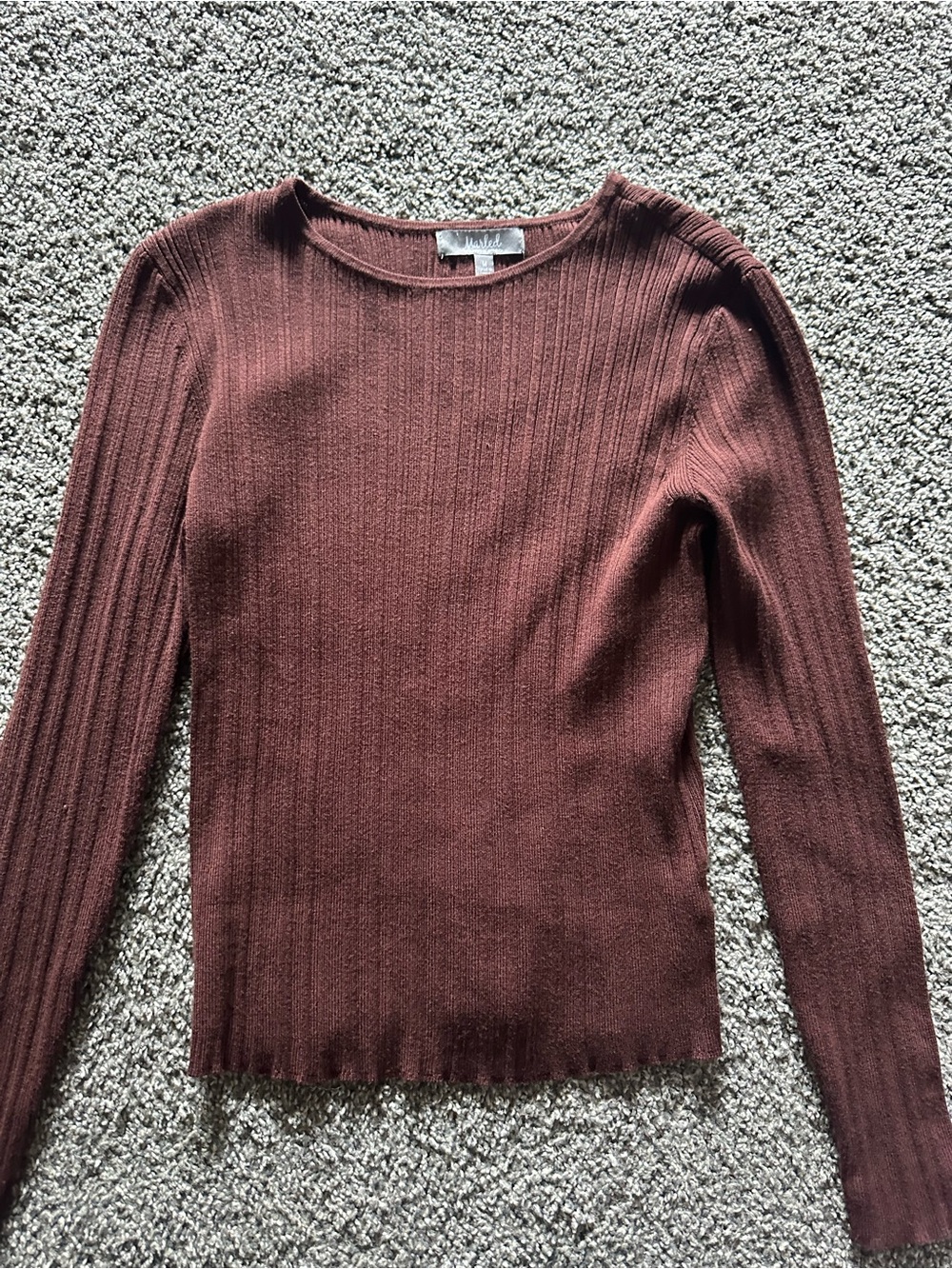 Marled Ribbed Long-Sleeve Top in Rustic Brown